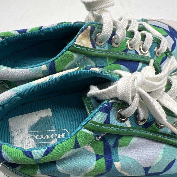Coach Sneakers Shoes Women 5B Q322 Barrett Canvas Signature Blue Green - Picture 10 of 15